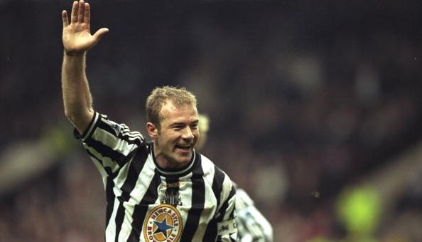 5 Apr 1998:  Joy for Alan Shearer of Newcastle as he scores the winning goal during the match between Newcastle United and Sheffield United in the Semi-Finals of the FA Cup played at Old Trafford  in Manchester, England. Newcastle won the match 1-0.`  Mandatory Credit: Mark Thompson /Allsport