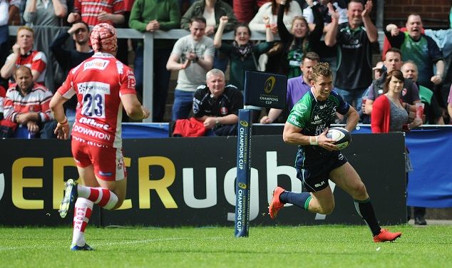 European Rugby Champions Cup Play-Off, Kingsholm Stadium, Gloucester 24/5/2015 Gloucester vs Connacht Connacht's Matt Healy scores his side's third try Mandatory Credit ©INPHO/Kevin Barnes