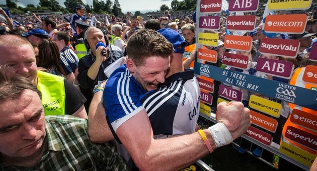 Ulster GAA Football Senior Championship Final, Clones, Co. Monaghan 19/7/2015 Monaghan vs Donegal Monaghan's Conor McManus and manager Malachy O’Rourke celebrate after the game Mandatory Credit ©INPHO/Cathal Noonan