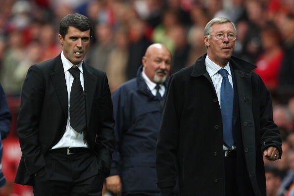 MANCHESTER, UNITED KINGDOM - SEPTEMBER 01: Manchester United Manager Sir Alex Ferguson (R) and Sunderland Manager Roy Keane leave the playing area at the end of the Barclays Premier League match between Manchester United and Sunderland at Old Trafford on September 1, 2007 in Manchester, England. (Photo by Shaun Botterill/Getty Images)