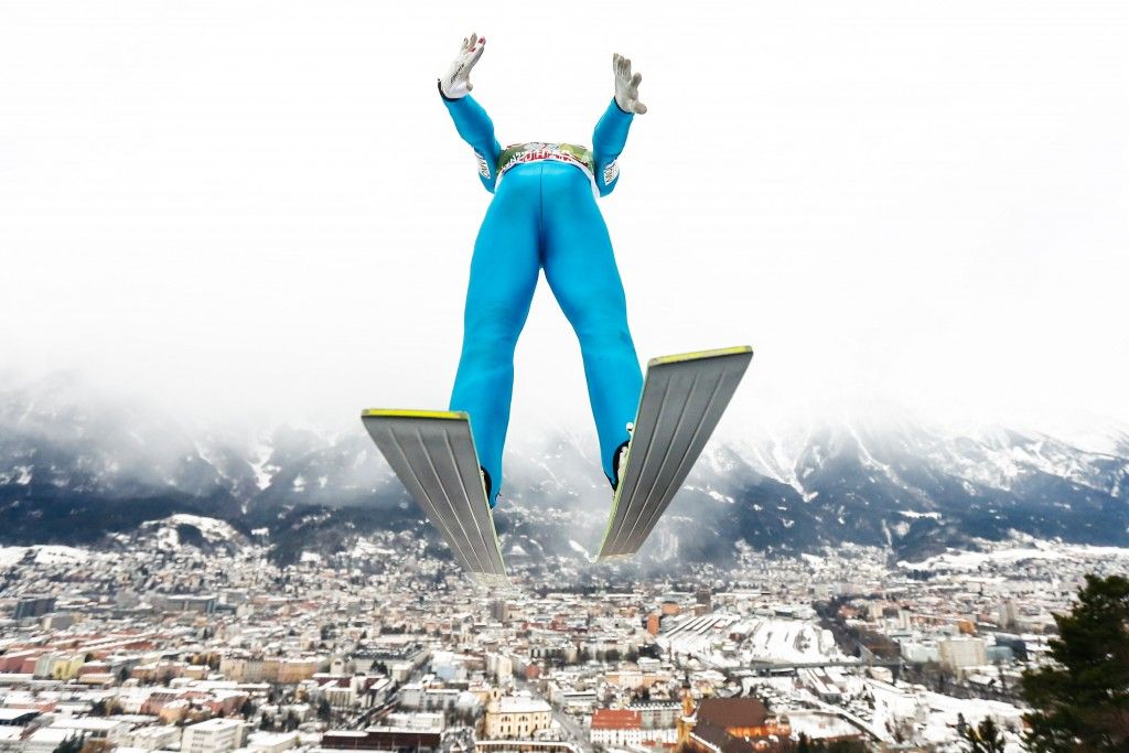 INNSBRUCK, AUSTRIA - JANUARY 04: (FRANCE OUT) Stefan Kraft of Austria takes 2nd place during the FIS Ski Jumping World Cup Vierschanzentournee (Four Hills Tournament) on January 04, 2015 in Innsbruck, Austria. (Photo by Stanko Gruden/Agence Zoom/Getty Images)