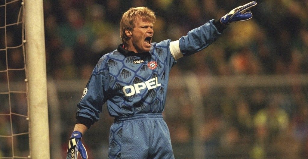18 Mar 1998: Goalkeeper Oliver Kahn of Bayern Munich shouts some orders during the match between Borussia Dortmund and Bayern Munich in the European Champions League Quarter-Finals played at the Westfalenstadion, Dortmund, Germany. Borussia Dortmund won1-0. Mandatory Credit: Ben Radford /Allsport