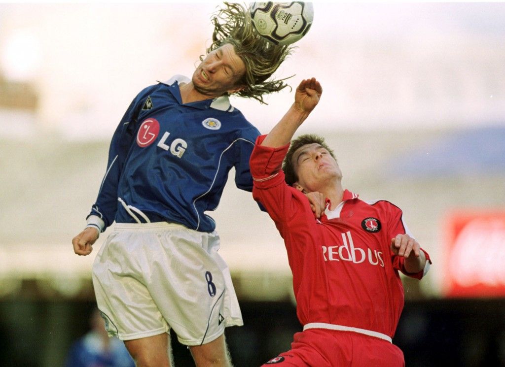 9 Mar 2002: Robbie Savage of Leicester jumps foe the ball with Scott Parker of Chatlton during the match between Leicester City and Charlton Athletic in the FA Barclaycard Premiership at Filbert Street, Leicester. Mandatory Credit: Ben Radford/Getty Images
