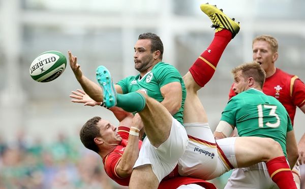 2015 Rugby World Cup Warm-Up Match, Aviva Stadium, Ireland 29/8/2015 Ireland vs Wales Ireland's Dave Kearney and Luke Fitzgerald with George North of Wales Mandatory Credit ©INPHO/James Crombie