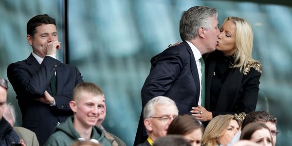 Inpho Pictures of the Year 2015 21/12/2015 Three International Friendly, Aviva Stadium, Dublin 7/6/2015 Republic of Ireland vs England FAI CEO John Delaney with his partner Emma English while Minister of Transfer, Tourism and Sport Paschal Donohoe looks on Mandatory Credit ©INPHO/Morgan Treacy