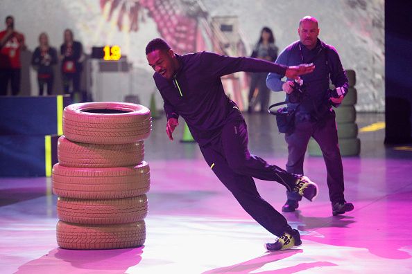 NEW YORK, NY - MARCH 04:  UFC fighter Jon Jones trials a pair of Reebok ZPump Fusion shoes at Reebok's launch of the revolutionary new ZPump Fusion at Spring Studios on March 4, 2015 in New York City.  (Photo by Thos Robinson/Getty Images for Reebok)