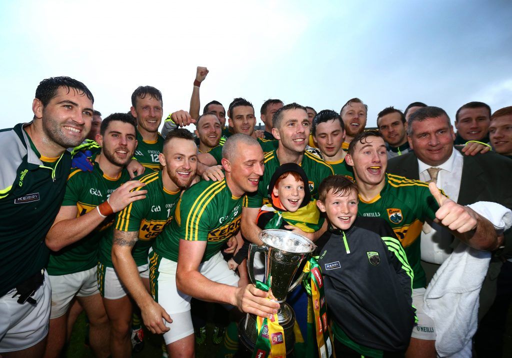 Munster GAA Football Senior Championship Final Replay, Fitzgerald Stadium, Killarney, Kerry 18/7/2015 .Kerry vs Cork.Kerry's Kieran Donaghy and the Kerry players celebrate with the trophy.Mandatory Credit ©INPHO/Cathal Noonan
