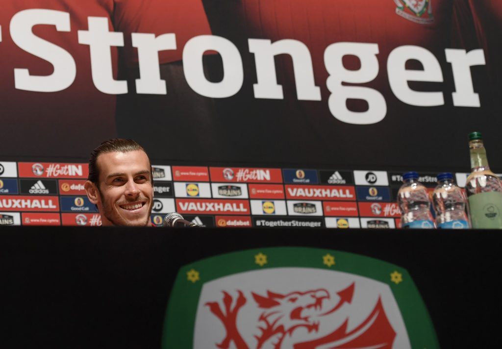 DINARD, FRANCE - JUNE 14: Wales player Gareth Bale faces the media during the Wales press conference at their Euro 2016 base on June 14, 2016 in Dinard, France. (Photo by Stu Forster/Getty Images)