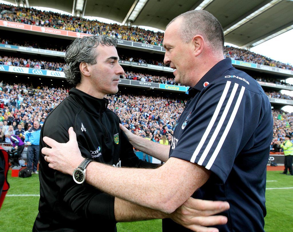 GAA Football All Ireland Senior Championship Semi-Final 28/8/2011 Donegal vs Dublin Managers Donegal Jim McGuinness of Donegal and Pat Gilroy of Dublin Mandatory Credit ©INPHO/Lorraine O'Sullivan