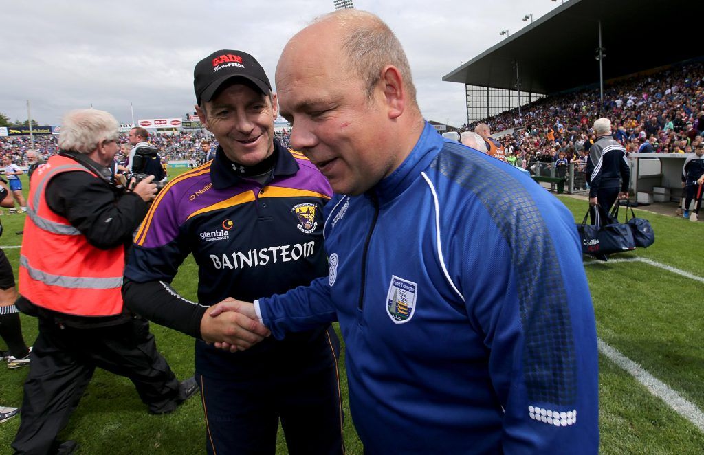 GAA Hurling All-Ireland Senior Championship Quarter-Final, Semple Stadium, Tipperary 24/7/2016 Waterford vs Wexford Waterford and Wexford Manager's Liam Dunne and Derek McGrath at the end of game Mandatory Credit ©INPHO/Donall Farmer