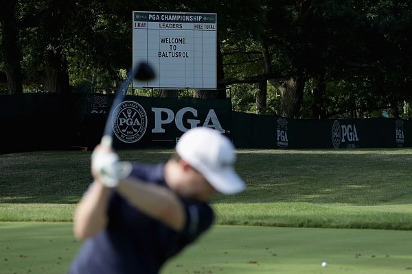 SPRINGFIELD, NJ - JULY 25: Branden Grace of South Africa hits a shot on the practice range during a practice round prior to the 2016 PGA Championship at Baltusrol Golf Club on July 25, 2016 in Springfield, New Jersey. (Photo by Streeter Lecka/Getty Images)