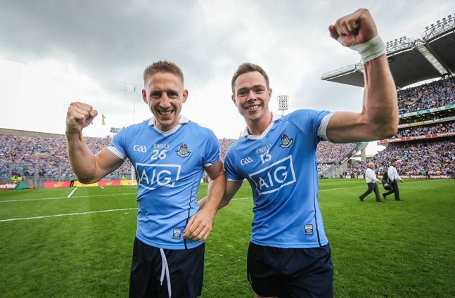 Eoghan O’Gara and Dean Rock celebrate after the game 28/8/2016