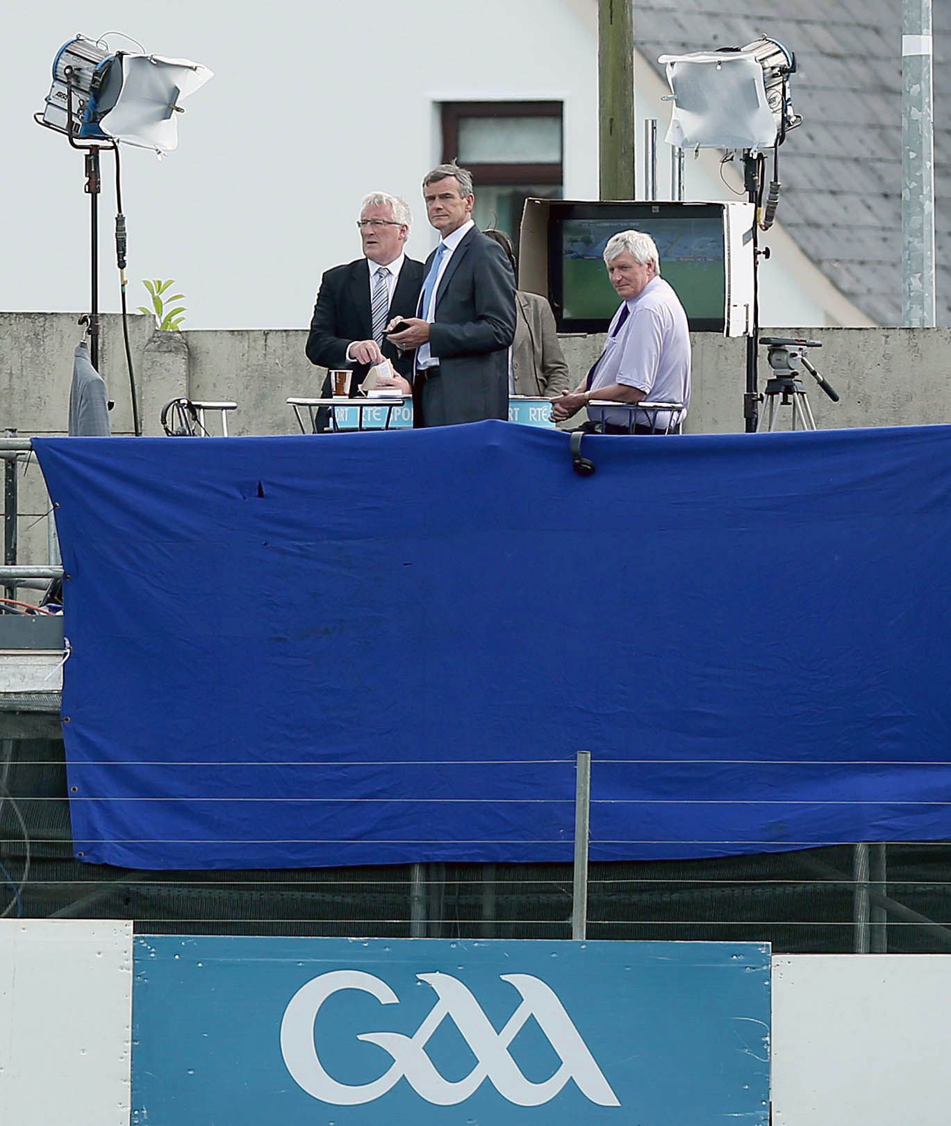 GAA Football All Ireland Senior Championship Qualifier Series Round 1A 21/6/2014 Laois vs Fermanagh The RTE panel of Pat Spillane, Colm O'Rourke and Michael Lyster look on Mandatory Credit ©INPHO/Donall Farmer