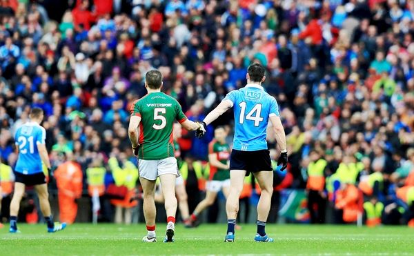 Lee Keegan and Diarmuid Connolly at the end of the game 18/9/2016