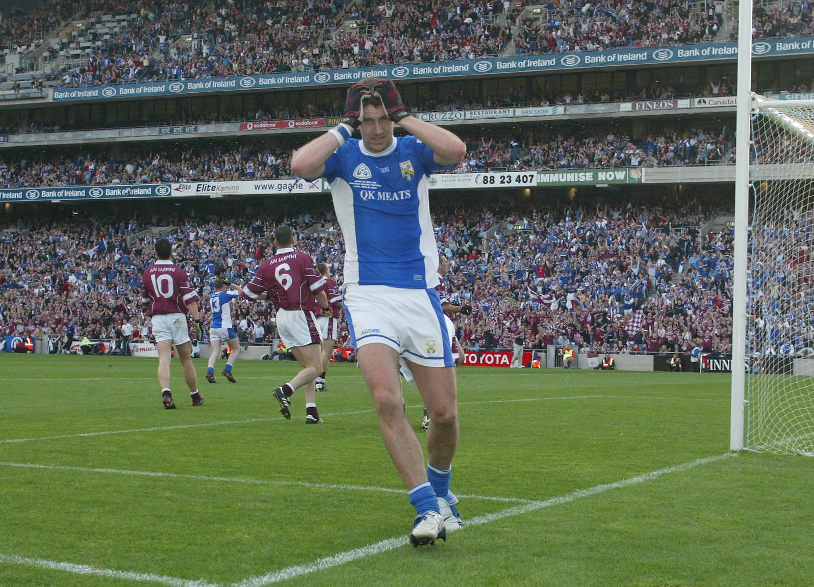 Leinster Senior Football Final Replay Laois vs Westmeath 24/7/2004 Laois's Kevin Fitzpatrick after missing a last minute goal chance Mandatory Credit ©INPHO/Morgan Treacy