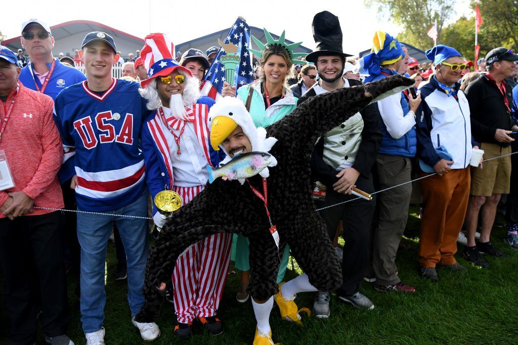 CHASKA, MN - SEPTEMBER 30: Fans look on during morning foursome matches of the 2016 Ryder Cup at Hazeltine National Golf Club on September 30, 2016 in Chaska, Minnesota. (Photo by Ross Kinnaird/Getty Images)