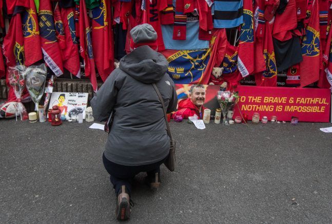 Tributes are paid to Anthony Foley outside Thomond Park 22/10/2016