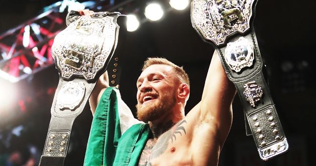 Conor McGregor celebrates winning 12/11/2016
