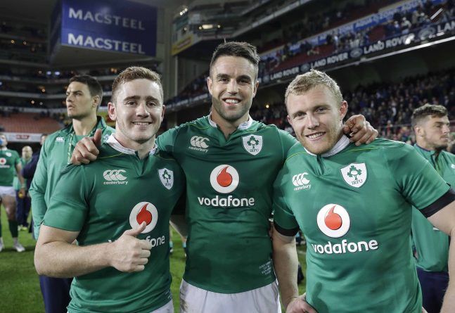 Paddy Jackson, Conor Murray and Keith Earls celebrate after the match 11/6/2016