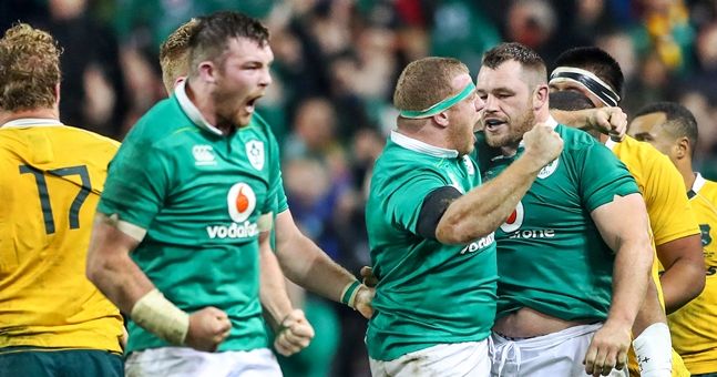 Sean Cronin and Cian Healy celebrate at the final whistle 26/11/2016