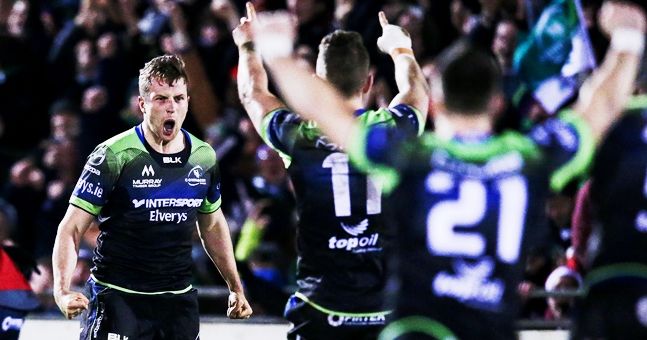 Jack Carty celebrates a conversion that wins Connacht the game 17/12/2016