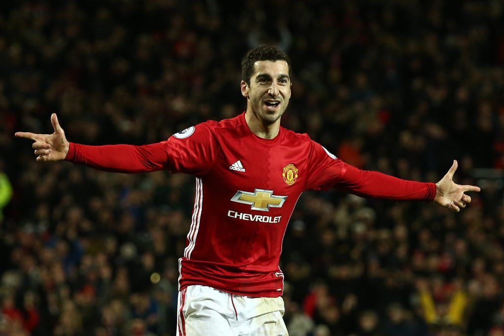 MANCHESTER, ENGLAND - DECEMBER 26:  Henrikh Mkhitaryan of Manchester United celebrates after scoring his team's third goal during the Premier League match between Manchester United and Sunderland at Old Trafford on December 26, 2016 in Manchester, England.  (Photo by Jan Kruger/Getty Images)