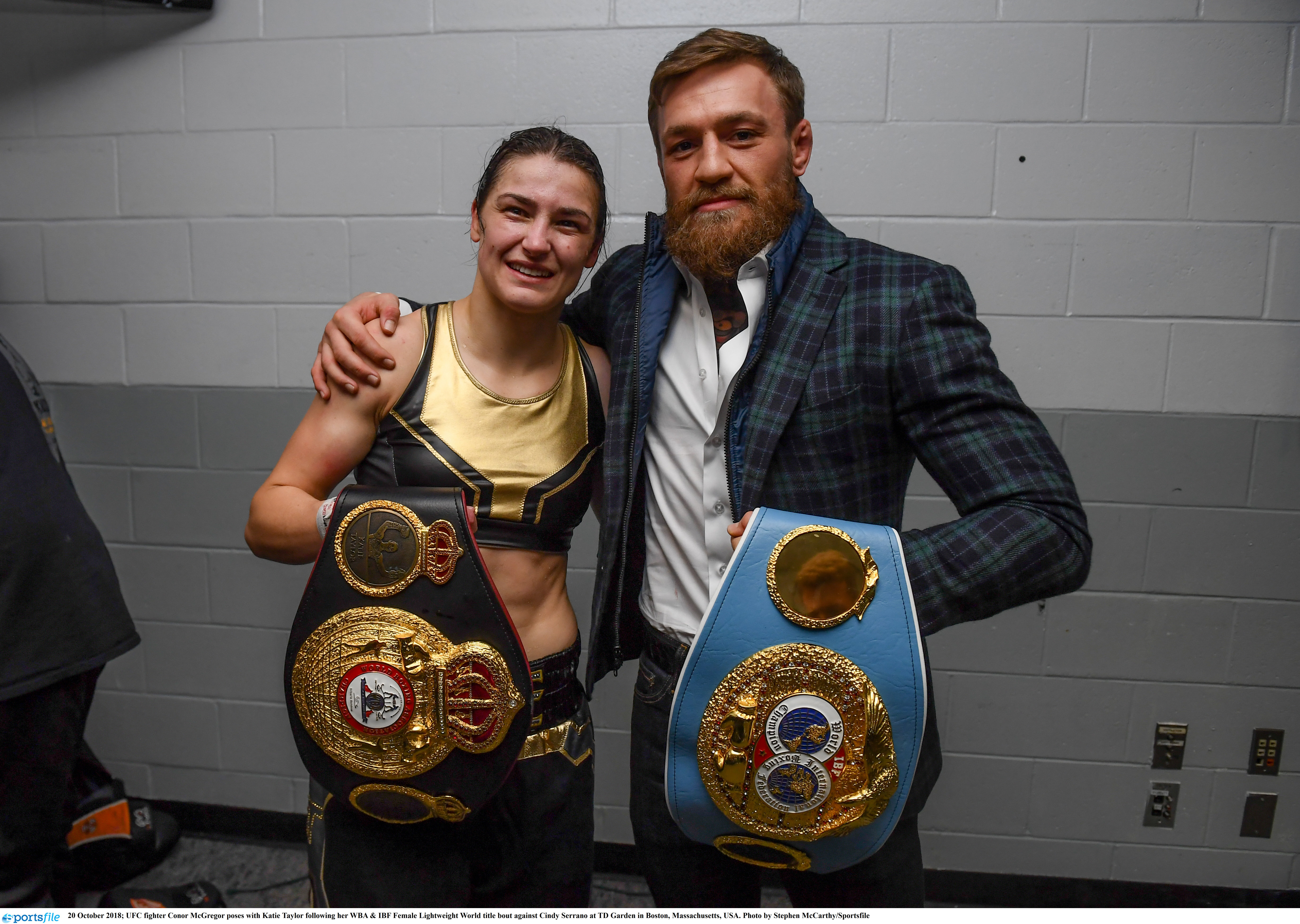 Conor McGregor visits Irish boxing champ Katie Taylor backstage - has glowing words of praise and support -